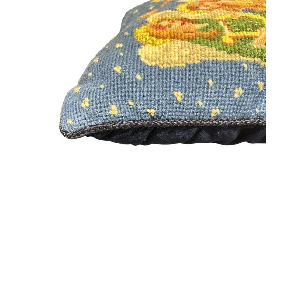 Vintage‎ Needlepoint Velvet Backed Pillow Angels Playing Music 9